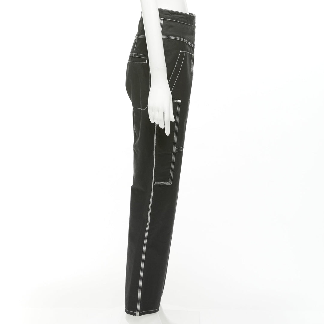 ISABEL MARANT black white cotton topstitch pocketed carpenter pants FR36 S
