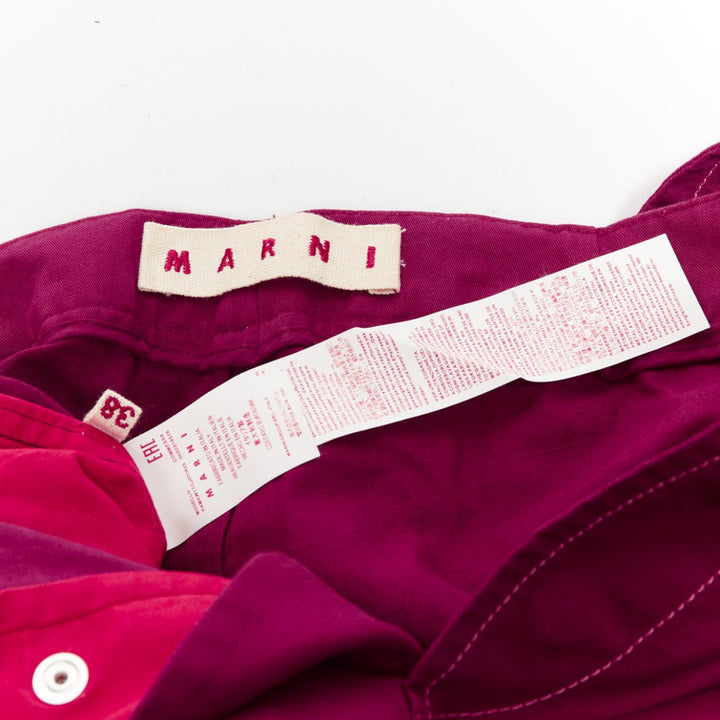MARNI burgundy cotton linen topstitch belt waist wide leg pants IT38 XS