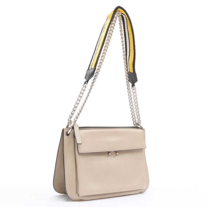 MARNI stone grey silver lock dual zip pouch chain sport strap crossbody bag