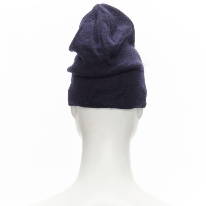 FENDI Monster Bug Eye  100% wool arctic fox fur trim navy purple beanie hat