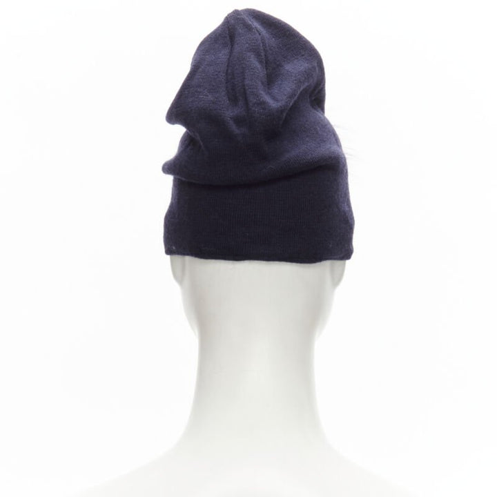 FENDI Monster Bug Eye  100% wool arctic fox fur trim navy purple beanie hat