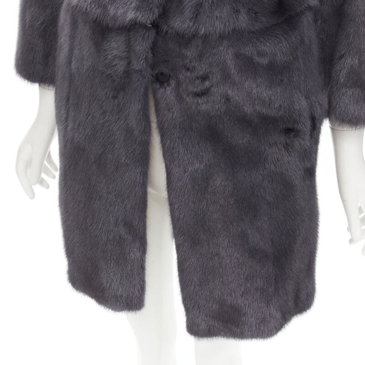 FENDI grey black fur leather 4-way reversible zip belted coat jacket IT38