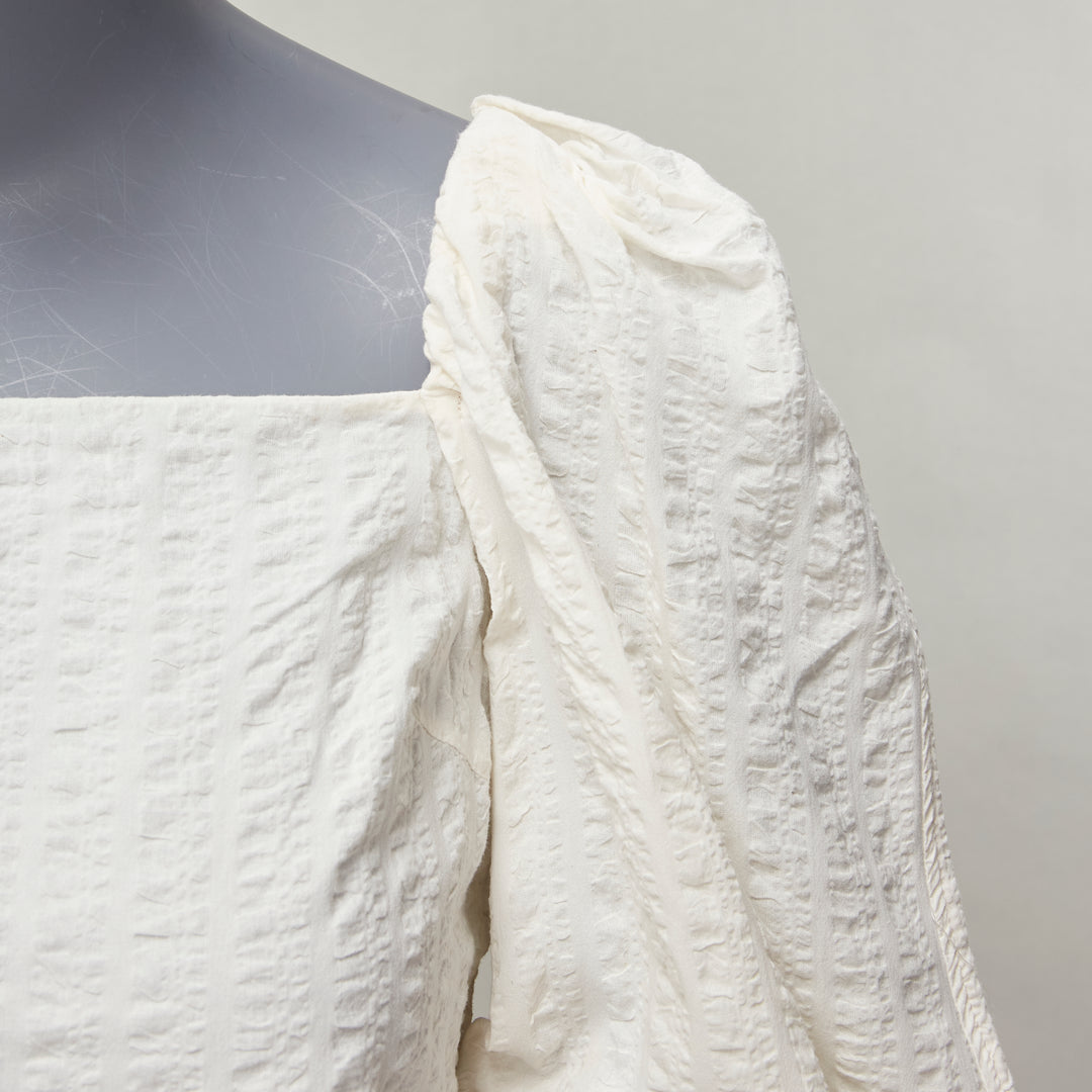 REGINA PYO cream cotton square neck ruched puff sleeves cropped peasant top S