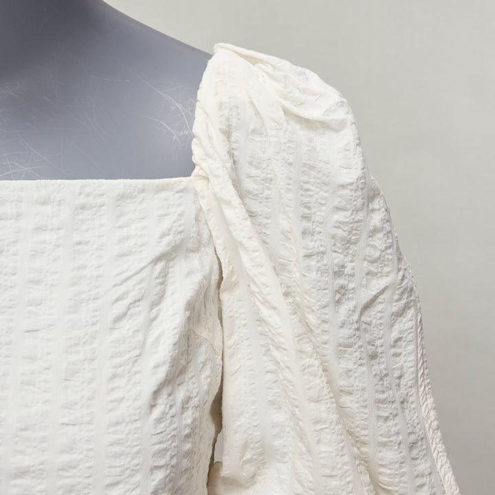 REGINA PYO cream cotton square neck ruched puff sleeves cropped peasant top S