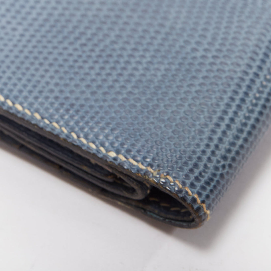 HERMES blue scaled leather silver logo bifold coins wallet