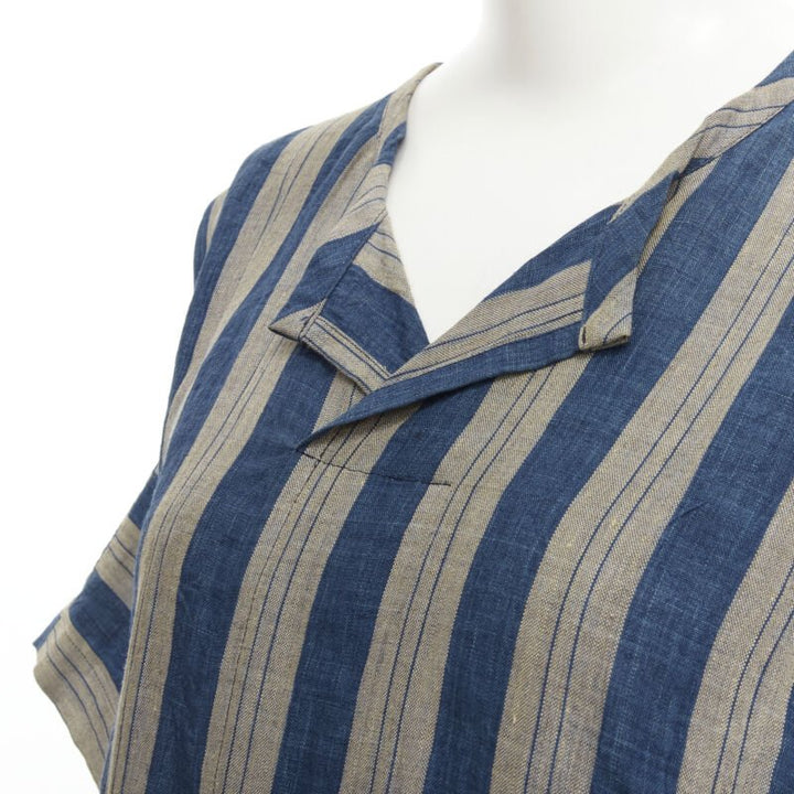 COMME DES GARCONS Vintage brown blue striped linen boxy fit shirt S