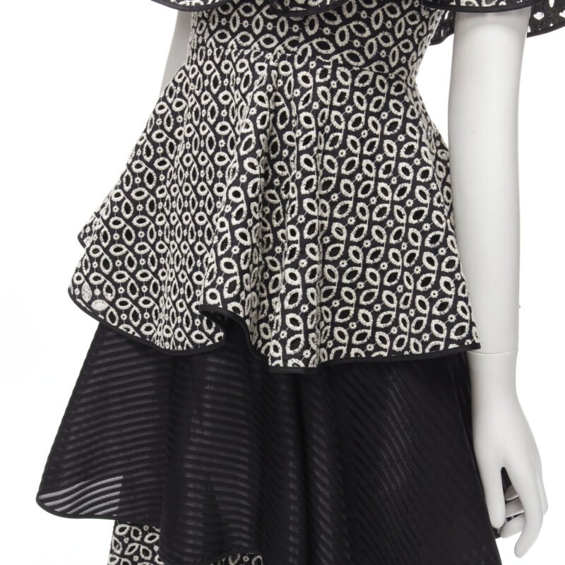 HUISHAN ZHANG black white eyelet embroidery anglais cold shoulder dress US2 XS