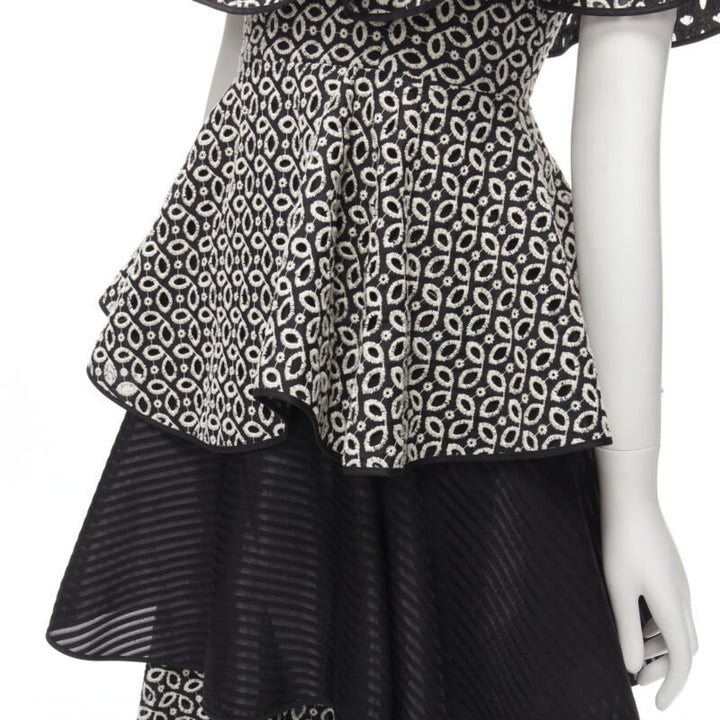 HUISHAN ZHANG black white eyelet embroidery anglais cold shoulder dress US2 XS