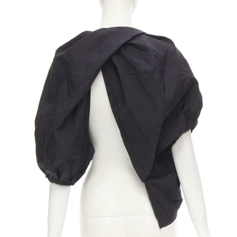 COMME DES GARCONS 1980's Vintage black crinkled nylon twist back shrug jacket