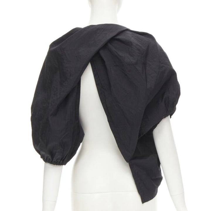 COMME DES GARCONS 1980's Vintage black crinkled nylon twist back shrug jacket