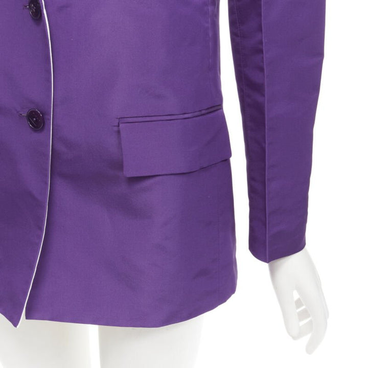 VALENTINO 2022 Runway purple 100% silk hidden waist drawstring blazer IT36 XS