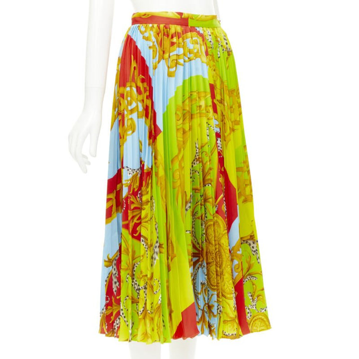 VERSACE 2020 Runway Barocco Acanthus Pop Medusa pleated midi skirt IT38 XS