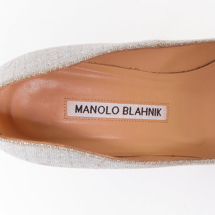 MANOLO BLAHNIK Hangisi 90 silver crystal embellished glittered heels EU37