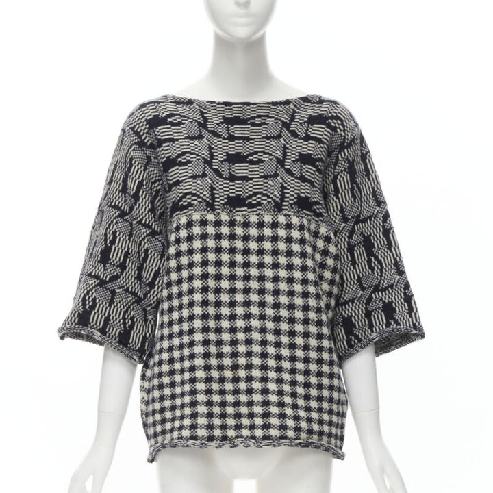 COMME DES GARCONS Tricot Vintage 1980s grey intarsia checker sweater M