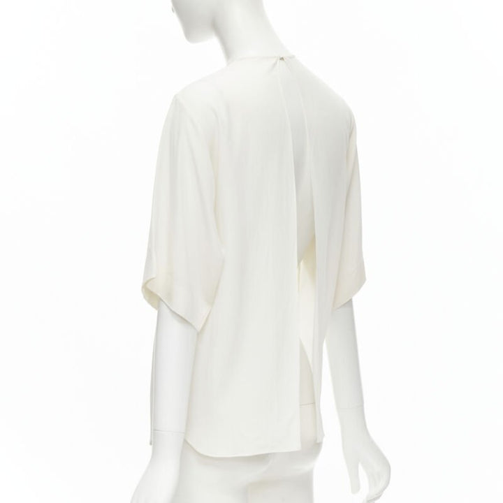 CHLOE 100% silk milk white split open back short sleeve top FR34 XS