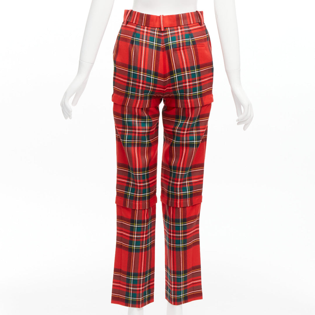 BALENCIAGA 2017 Runway red green punk plaid detachable zipper pants FR34 XS