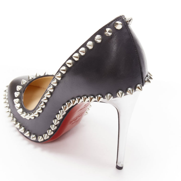CHRISTIAN LOUBOUTIN Dorispiky black silver punk spike stud round pump EU36.5