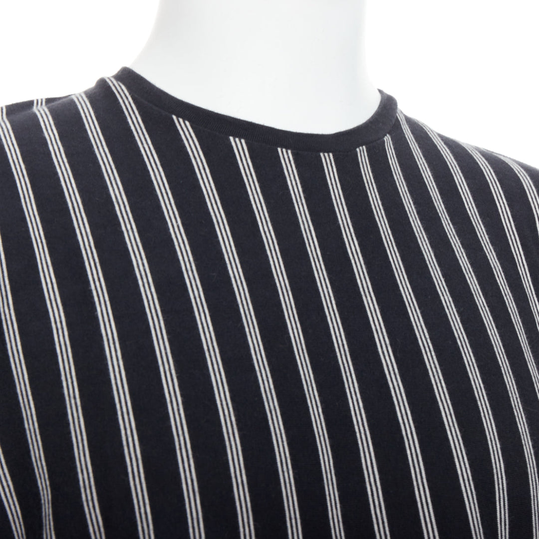 YOHJI YAMAMOTO black white vertical stripe asymmetric print tshirt M