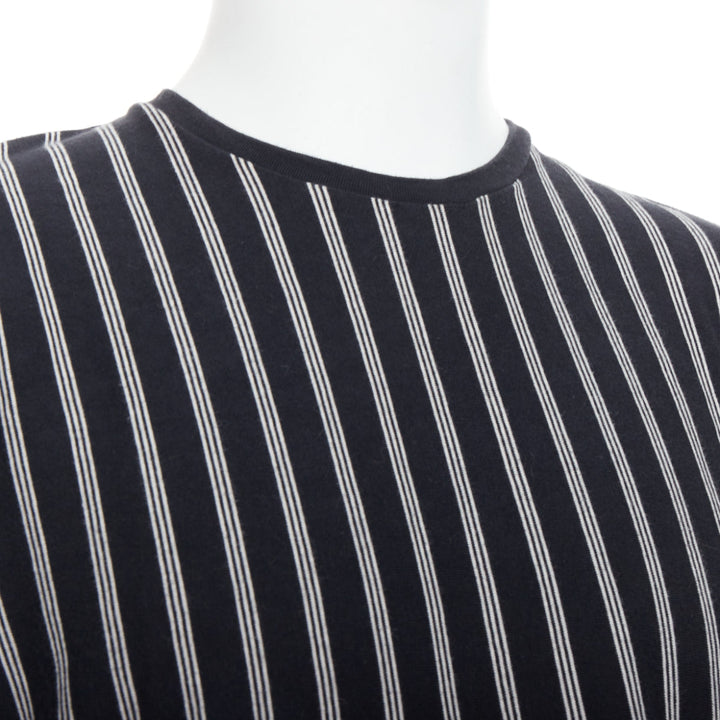 YOHJI YAMAMOTO black white vertical stripe asymmetric print tshirt M