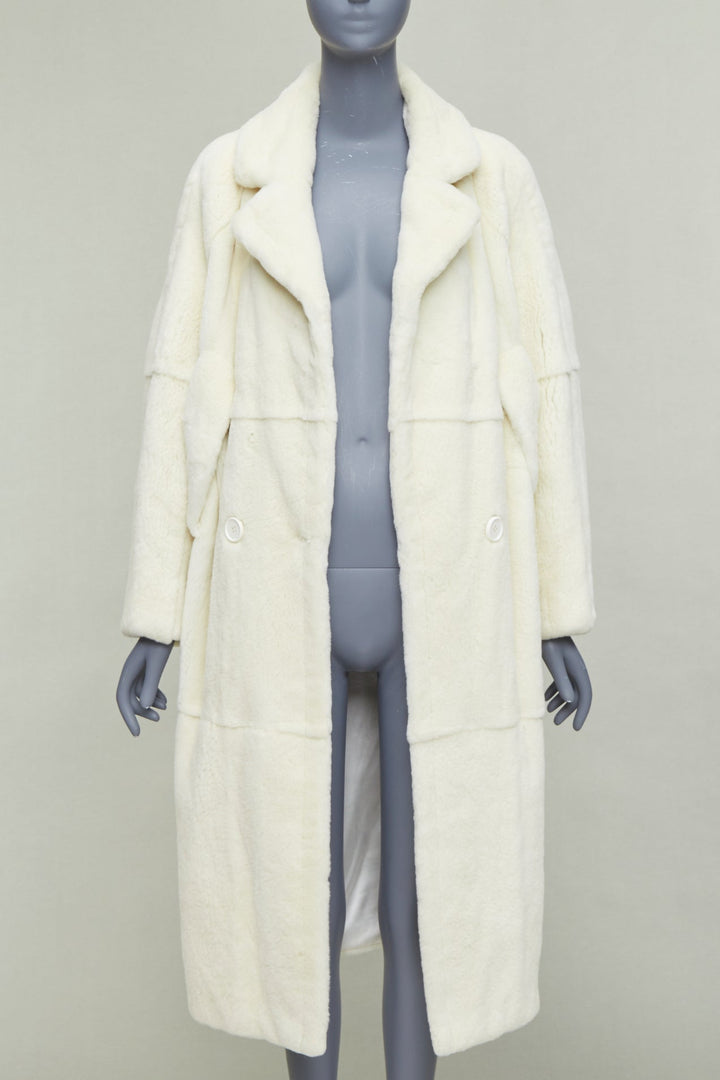 QIQIFUR off white real fur patchwork big belt loop long coat FR38 M