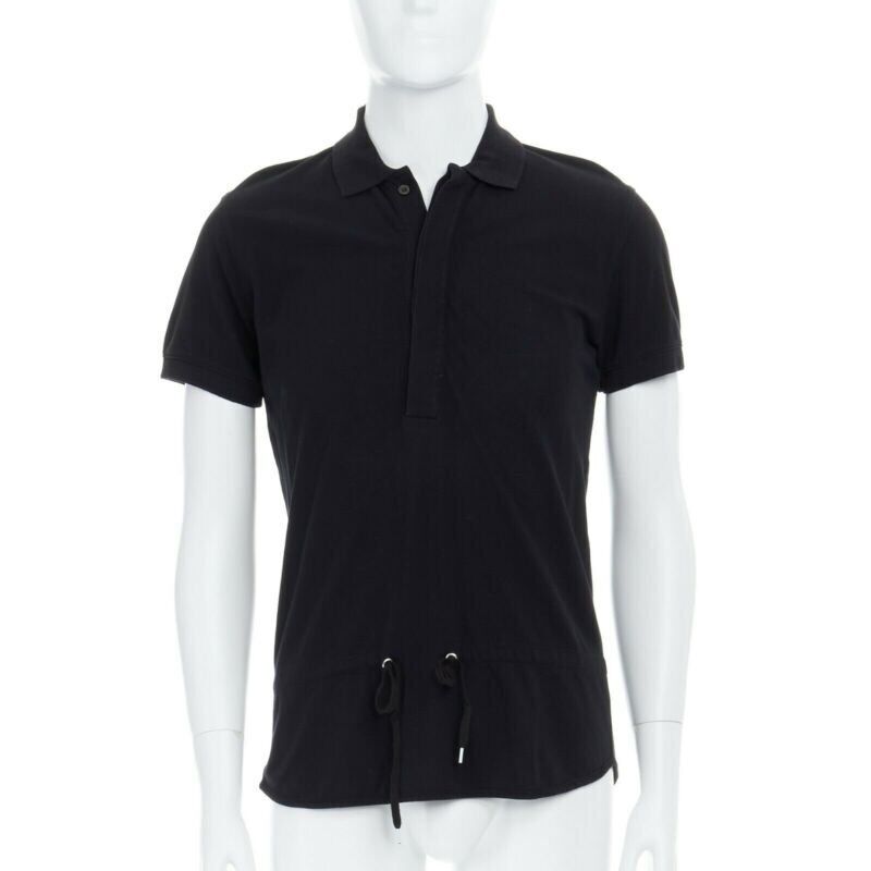 KRIS VAN ASSCHE black cotton drawstring waist short sleeve polo shirt M
