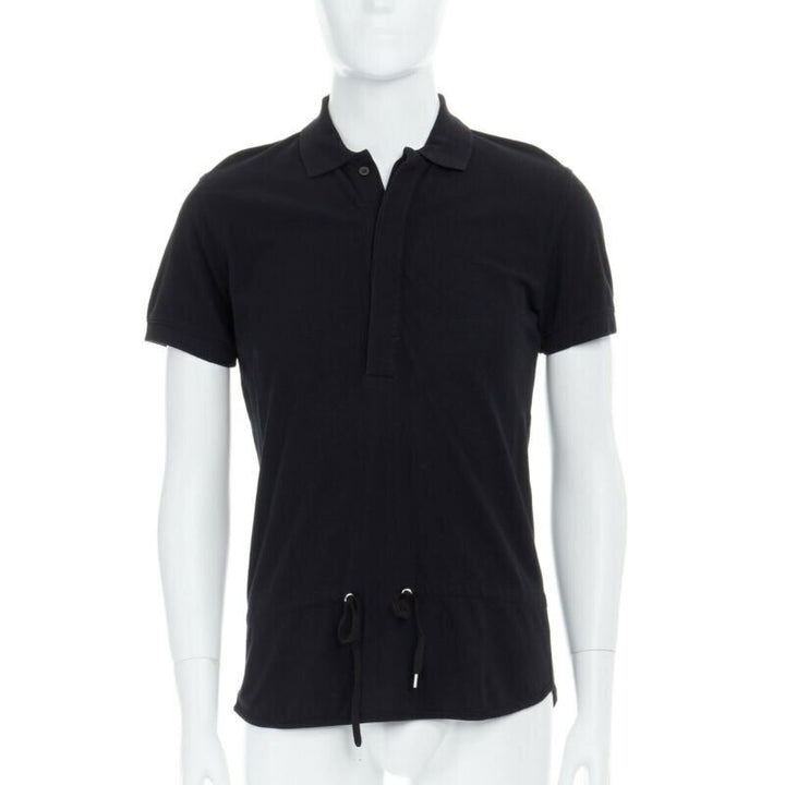 KRIS VAN ASSCHE black cotton drawstring waist short sleeve polo shirt M