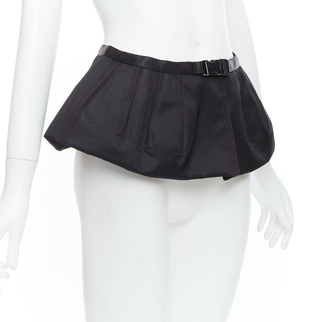 PRADA 2008 black nylon silver logo buckle fabric peplum belt IT38 XS
