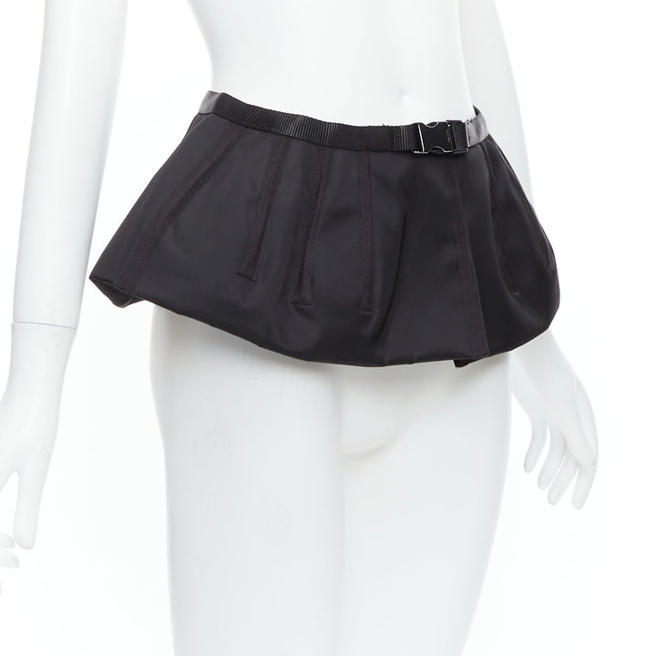 PRADA 2008 black nylon silver logo buckle fabric peplum belt IT38 XS