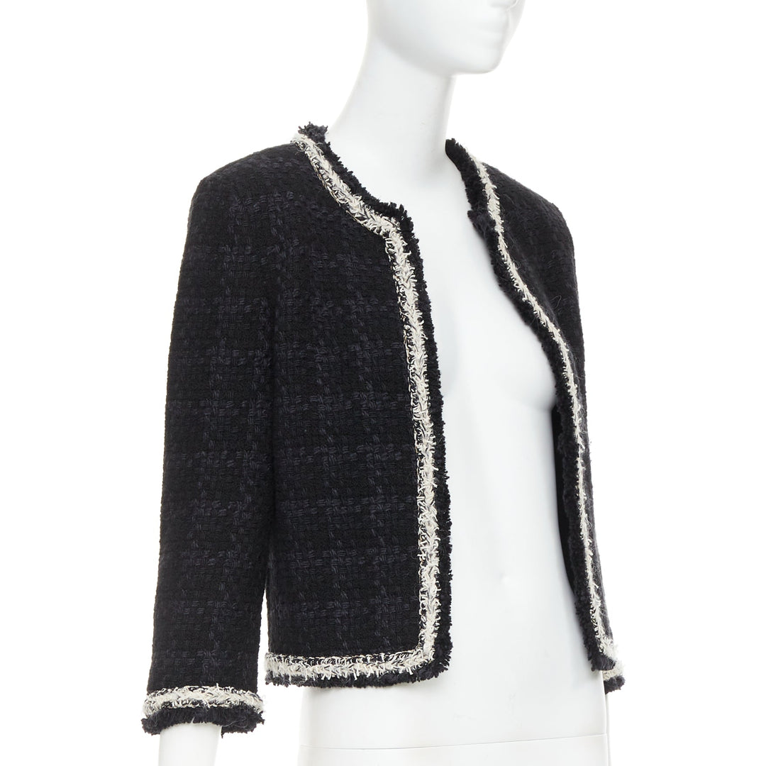 SAINT LAURENT 2021 navy wool silk tweed silver chain braided trim jacket FR38 M