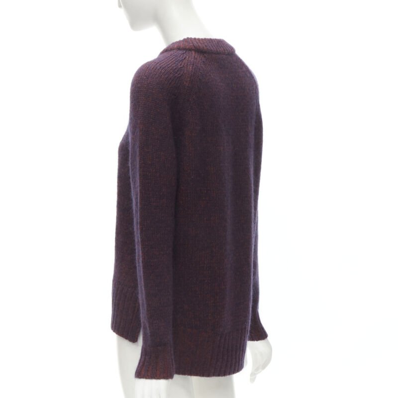 THEORY burgundy navy wool mohair knit step hem sweater S