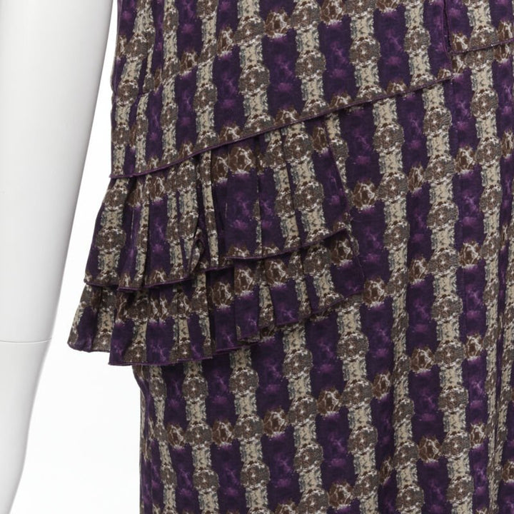 MARNI purple jewel print tier ruffle waist sheath dress IT38 XS