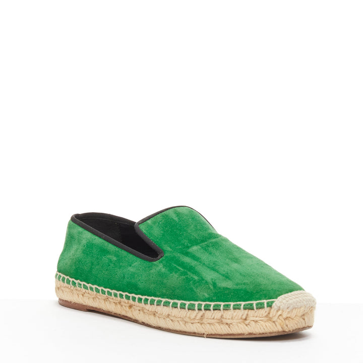 OLD CELINE Phoebe Philo green suede black grosgrain jute espadrilles EU38