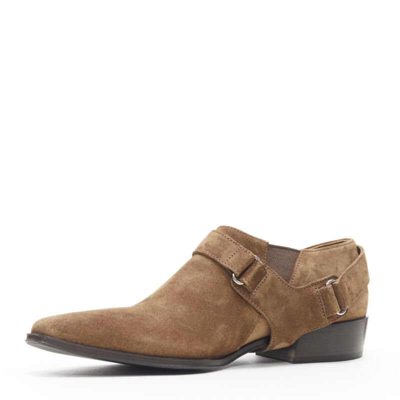 PRADA Santiag brown suede logo buckle harness western brogue shoe EU36