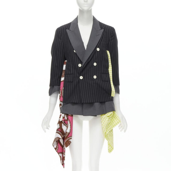 Runway COMME DES GARCONS 2007 double layer grey pinstripe draped blazer jacket M