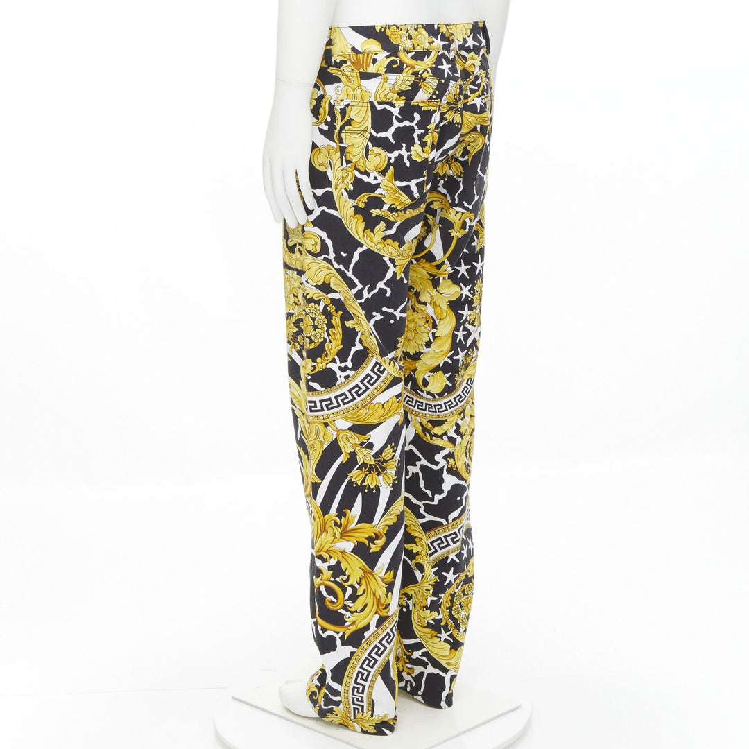 VERSACE 2019 Runway Savage Barocco gold Medusa stud jeans IT32