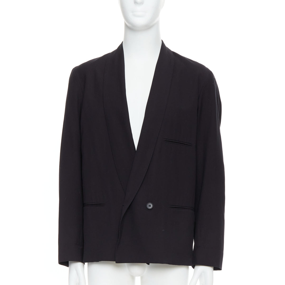 CHRISTOPHE LEMAIRE black virgin wool cotton shawl collar crop blazer Sz3 M