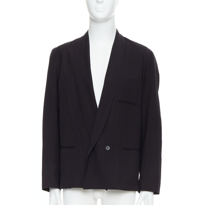 CHRISTOPHE LEMAIRE black virgin wool cotton shawl collar crop blazer Sz3 M