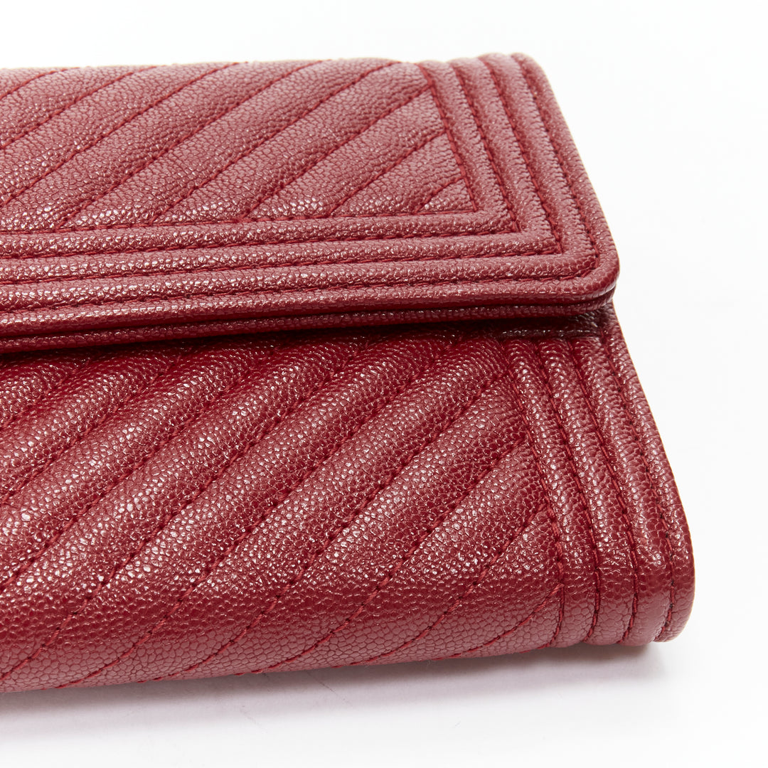 CHANEL Boy chevron red caviar gold CC logo flap long wallet