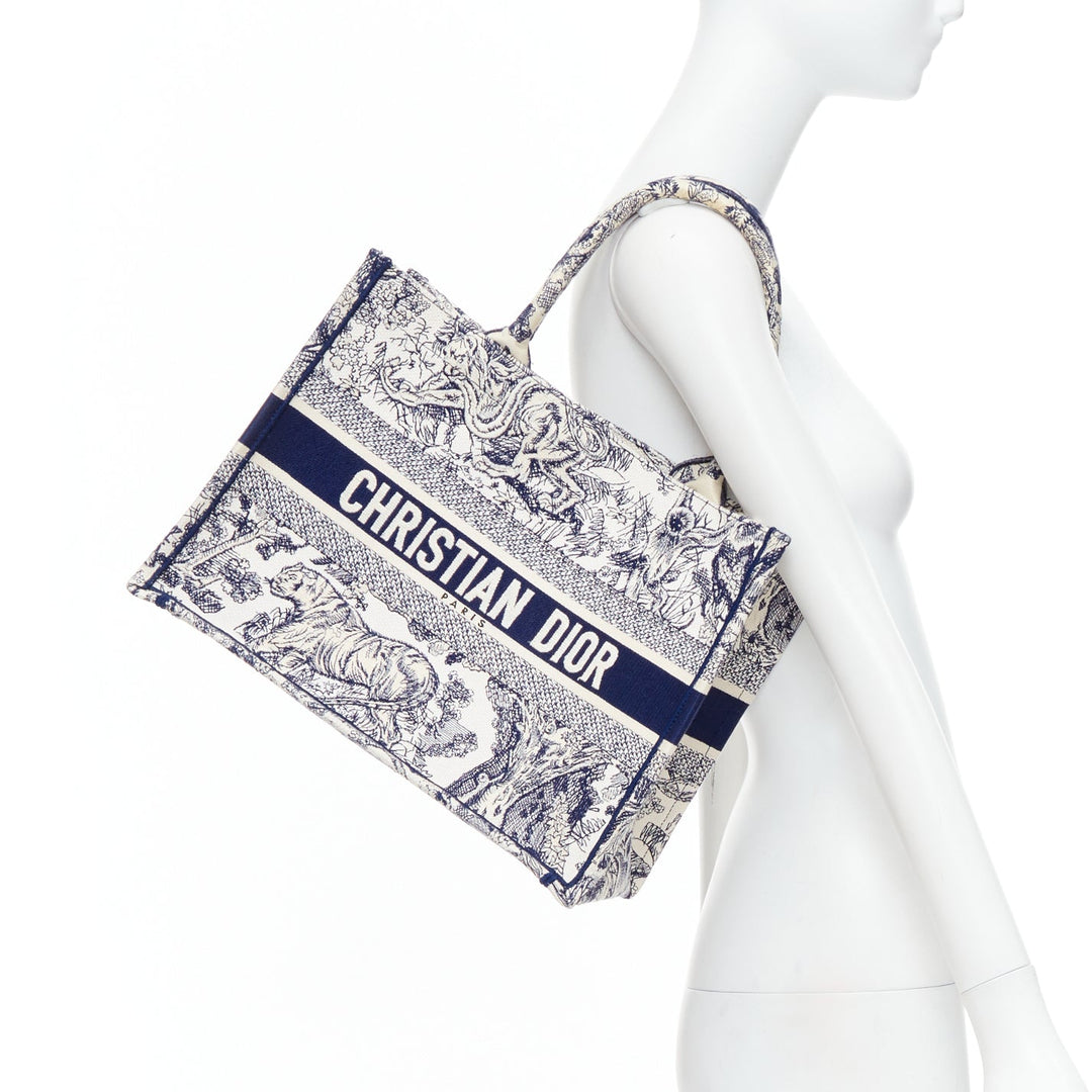 CHRISTIAN DIOR Book Tote navy cream Toile de Jouy canvas bag