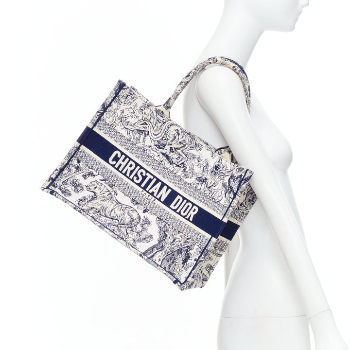 CHRISTIAN DIOR Book Tote navy cream Toile de Jouy canvas bag