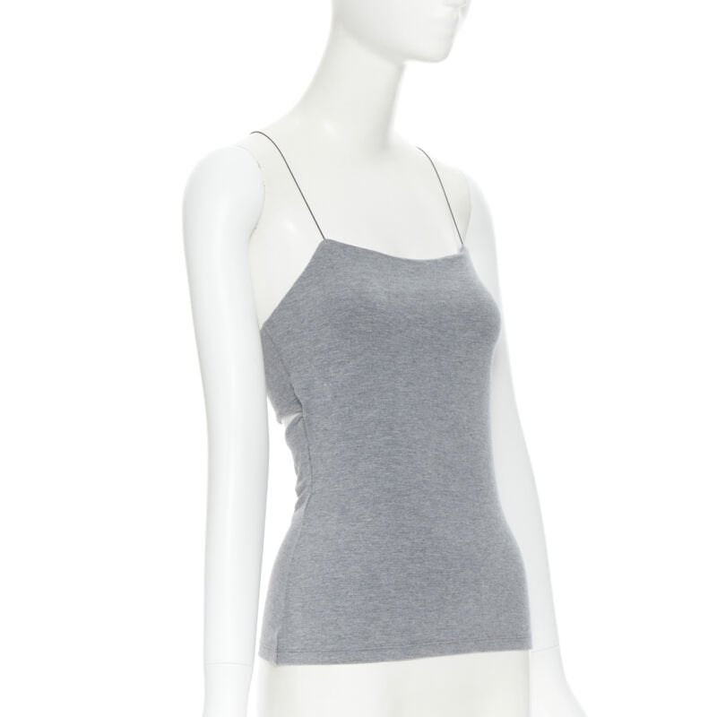 T BY ALEXANDER WANG grey cotton jersey wire spaghetti strap cami tank top XS