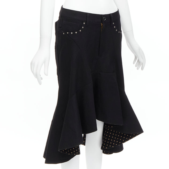 JUNYA WATANABE 2013 black studded pocket polka dot deconstructed flare skirt S