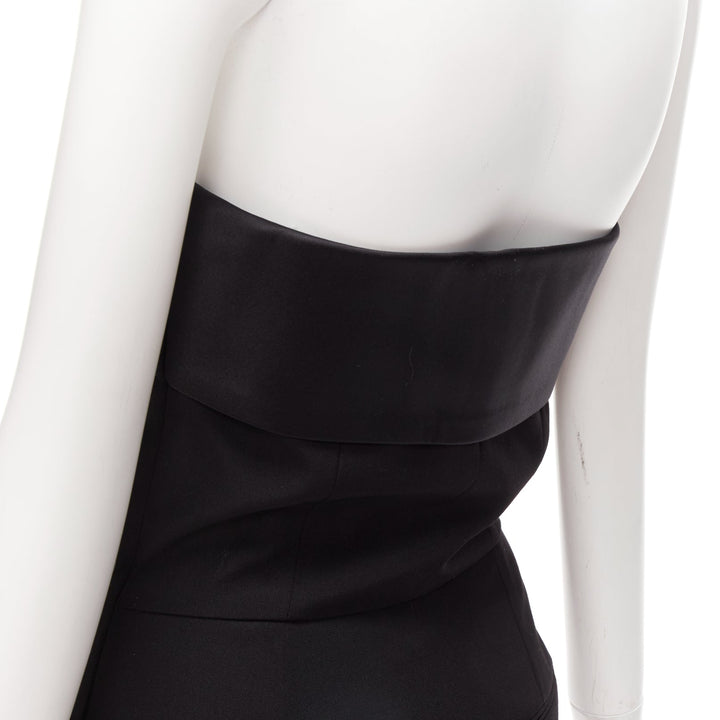 SAINT LAURENT 2014 black virgin wool silk strapless satin panel jumpsuit FR38 M