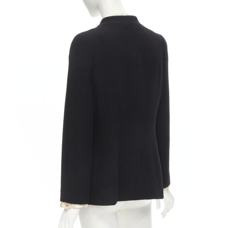 CHANEL 97A Vintage black wool CC pearl buttons panelled 4-pocket jacket FR40 M