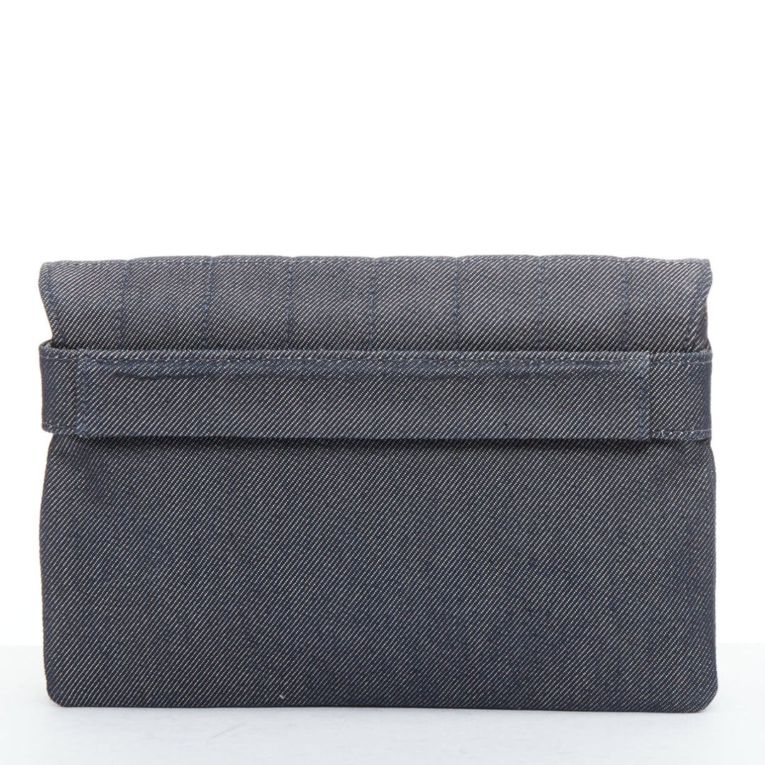 CHANEL Mademoiselle Chocolate Bar denim blue quilted clutch bag