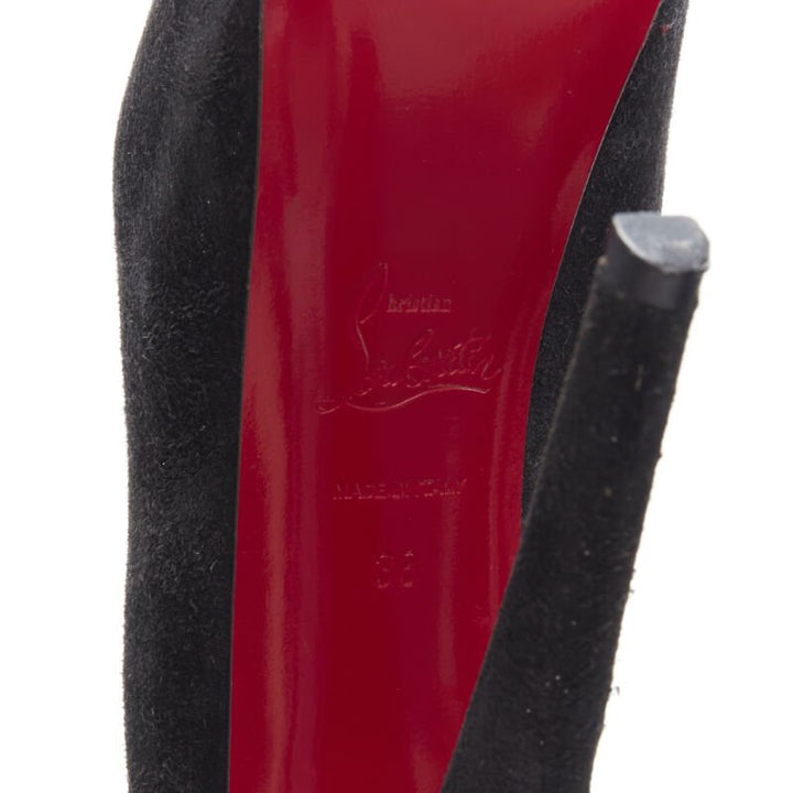 CHRISTIAN LOUBOUTIN Daffodile 160 black suede almond toe platform pump EU38