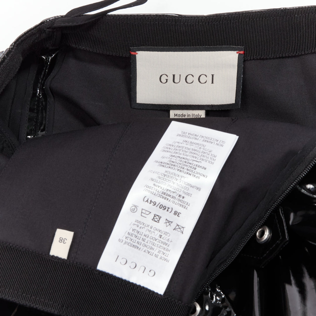GUCCI black coated cotton vinyl silver buckle punk kilt pleated skirt IT38 XS