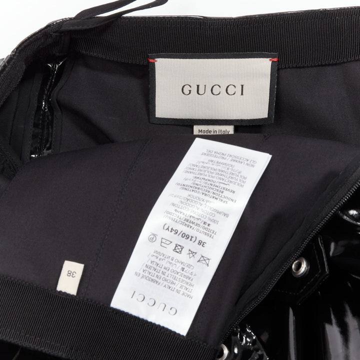 GUCCI black coated cotton vinyl silver buckle punk kilt pleated skirt IT38 XS