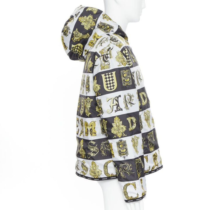 VERSACE Reversible Baroque Alphabet gold black nylon quilted jacket IT58 4XL