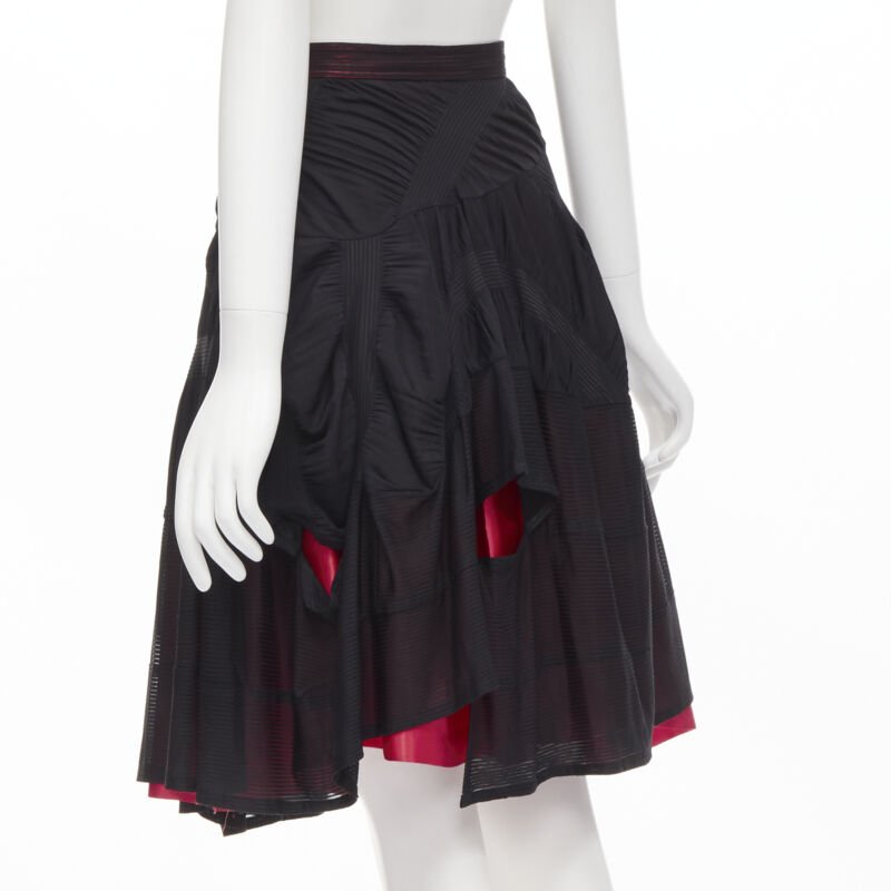 vintage Runway COMME DES GARCONS 80's black red shirred ruffle layered skirt S